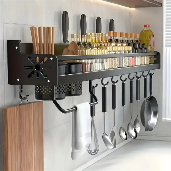 Bloc de couteaux mural en fer avec crochets – Organisateur de cuisine moderne et gain de place – Image 2