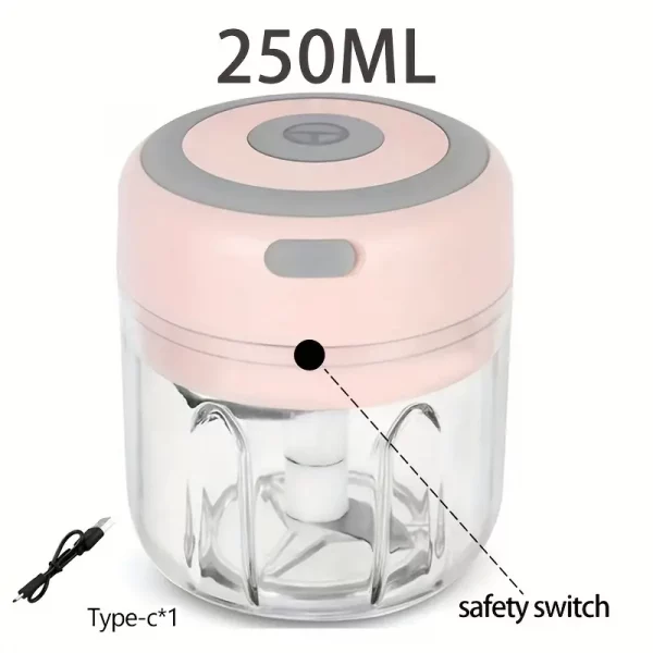 Mini hachoir électrique sans fil 250 ml – Rechargeable USB, multifonction viande, légumes, ail, fruits – Image 2