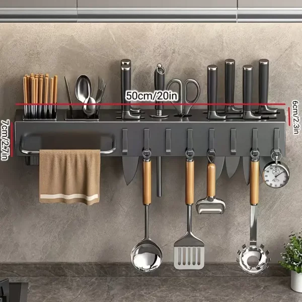 Bloc de couteaux mural en fer avec crochets – Organisateur de cuisine moderne et gain de place – Image 3