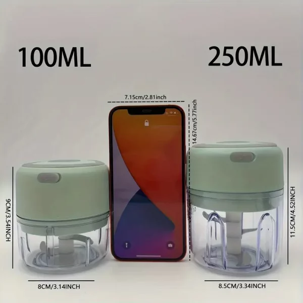 Mini hachoir électrique sans fil 250 ml – Rechargeable USB, multifonction viande, légumes, ail, fruits – Image 3