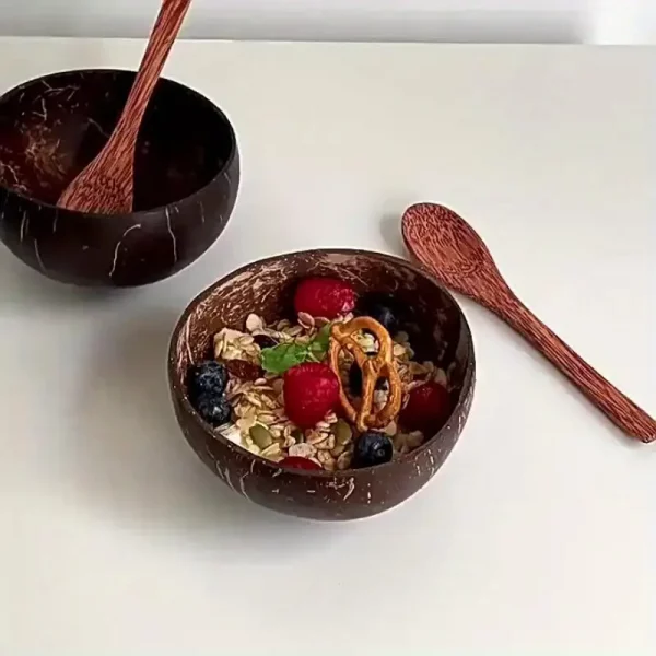 Ensemble de 4 bols en coquille de noix avec cuillères en bois – Image 5