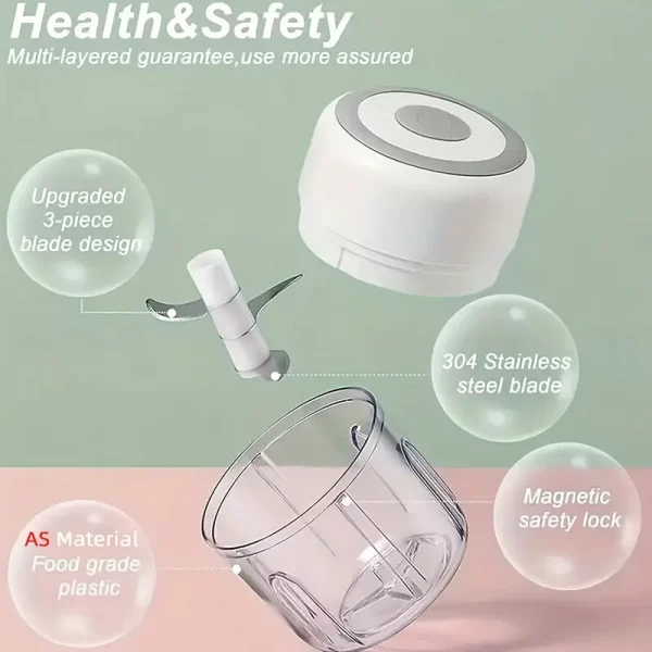Mini hachoir électrique sans fil 250 ml – Rechargeable USB, multifonction viande, légumes, ail, fruits – Image 7