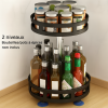 Organisateur de cuisine rotatif 360° – Étagère à épices et plateau de rangement en métal noir