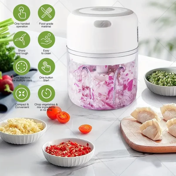 Mini hachoir électrique sans fil 250 ml – Rechargeable USB, multifonction viande, légumes, ail, fruits – Image 8