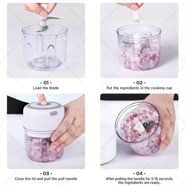 Mini hachoir électrique sans fil 250 ml – Rechargeable USB, multifonction viande, légumes, ail, fruits – Image 9
