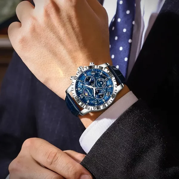 Montre POEDAGAR à Quartz Ultra-Mince – Cadran Bleu – Image 3